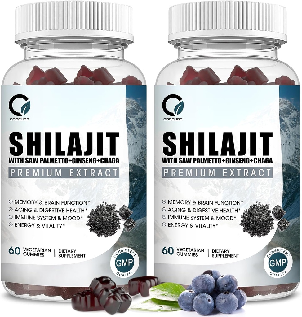 Himalaya Shilajit Gummies met 85+ Trace Minerals & Fulvic Acid for Energy, Immune, Cognitive Support High Potency Pure Natural Shilajit Supplement for Men & Women 60 Gummies (2 Packs)