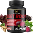 Beet Root Capsules - Green Tea, Red Spinach, Ginseng, Black Pepper - 90 Count - Supports Digestive, Immune System, Energy Levels - 3 Month Supply