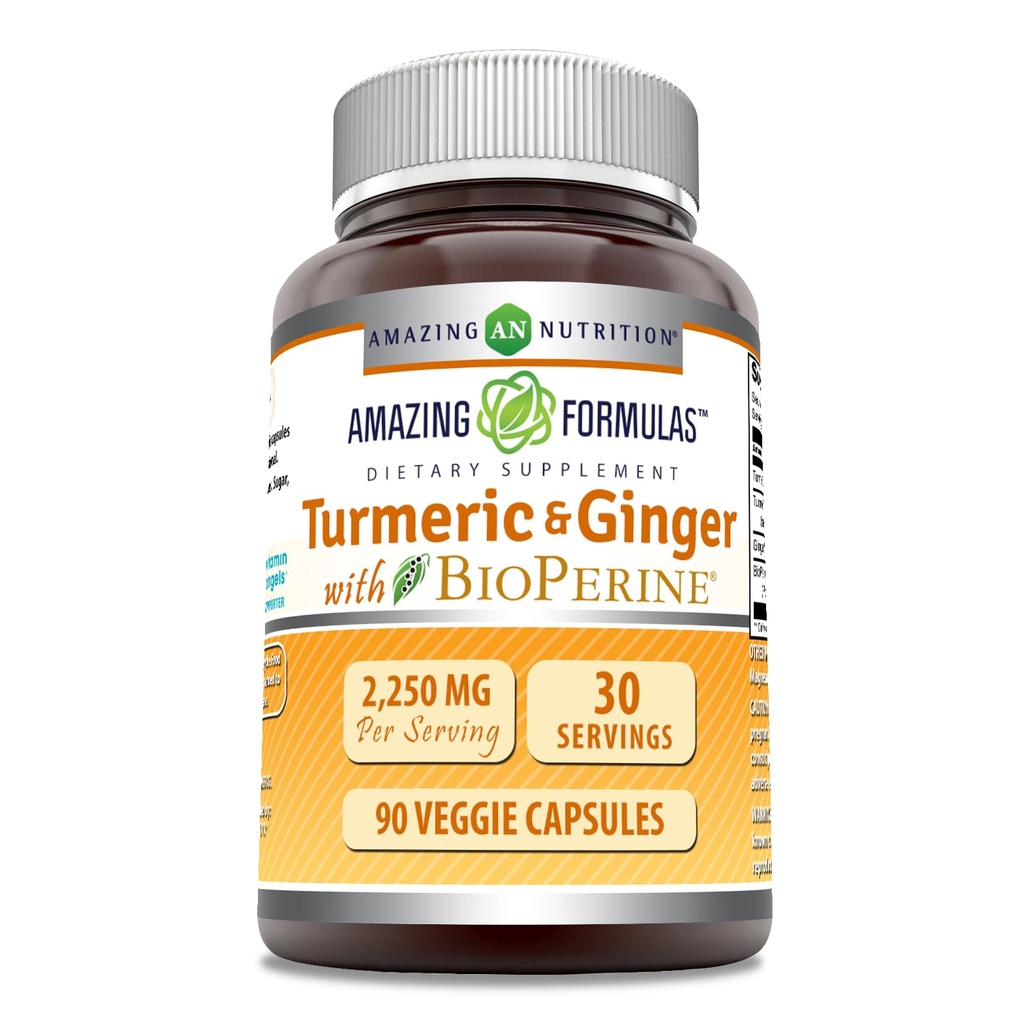 Verbazingwekkende Formules Kurkuma Curcumin & Gember met BioPerine Supplement 