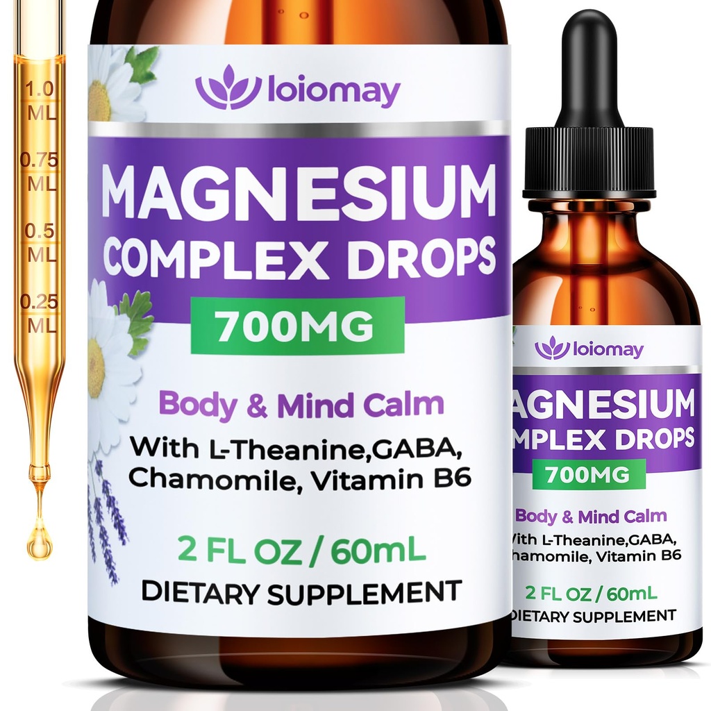 Magnesium Glycinate Liquid Drops for Women & Men, Triple Calm Magnesium Complex Supplement with L-Threonate, Malate, L-Theanine for Kids Adults Calm, Sleep & Mood, Sugar-Free, Natural Flavor, 2 fl oz