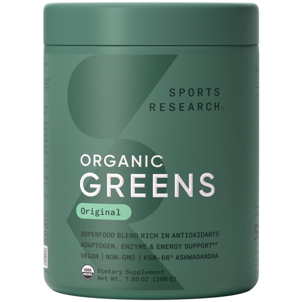 Sportonderzoek® Organic Greens Superfood Powder w/Spirulina & Chlorella, Adaptogens, Enzymes, Probiotica & 8 VIT Bs for Gut & Mood Support* - Vegan, Sugar-Free & Low-Cal Original 20 Servers