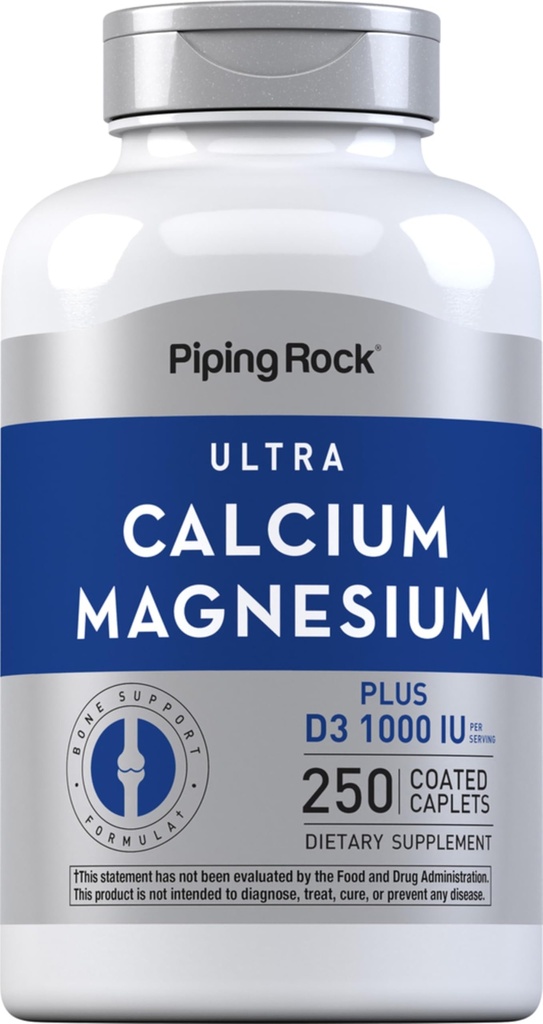 Piping Rock Calcium Magnesium Supplement with Vitamin D3 | 250 Caplets | Non-GMO, Gluten Free