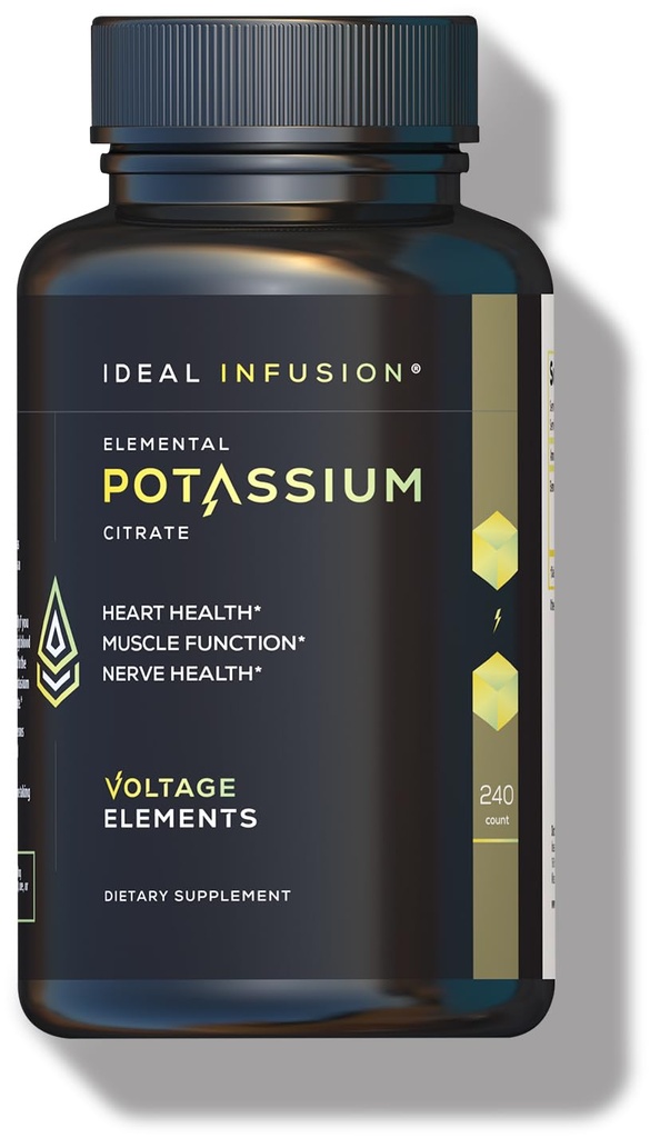 Spanningselementen Kalium citraat 1430mg - Hart & nier Gezondheid, Elektrolyt Balance, Zenuwfunctie - Elementale Kalium 500mg (240 Capsules) Veganistisch