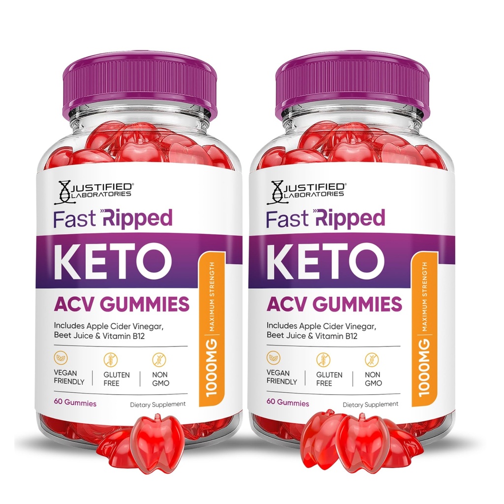 Justified Laboratories Fast Ripped Keto ACV Gummies (1000 mg) - 60 Count, Pack of 2 - Formulated with Apple Cider Vinegar, Folate & Vitamin B12 - Non-GMO, Vegan, Gluten Free - 60 Servings