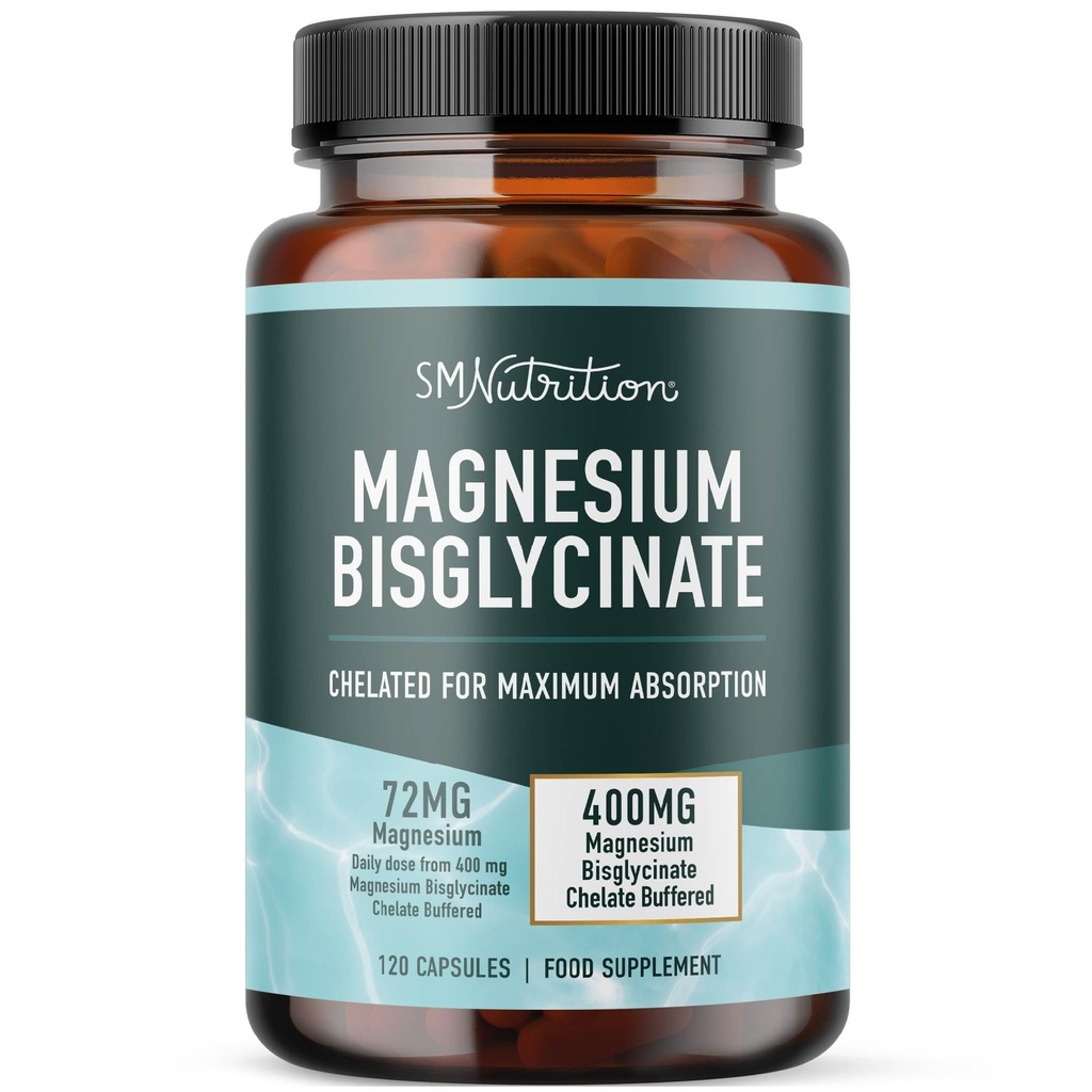 Magnesium Glycinate 400mg | Chelated Magnesium Glycinate for Maximum Absorption & Bioavailability | Relaxation, Muscle Health, Stress & Energy Support Supplement | 120 Capsules (2-Month Supply)