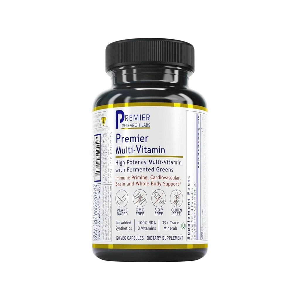 Premier Research Labs Multi-Vitamin - Immune, Brain & Heart Support met Prebiotica en Postbiotica  Glutenvrij en sojavrij - 120 plantaardige capsules