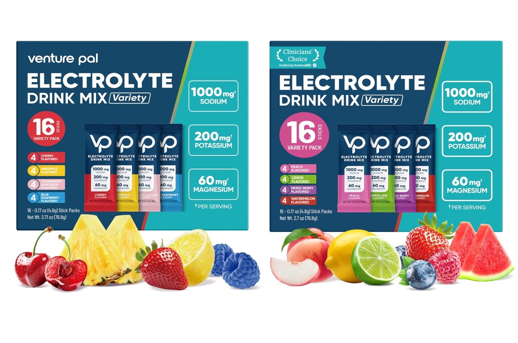 Venture Pal High Sodium Electrolyte Hydration Combo Pack | Sugar-Free Drink Mix with Sodium, Potassium & Magnesium | Keto & Vegan Friendly | Zero Calories | 32 Sticks