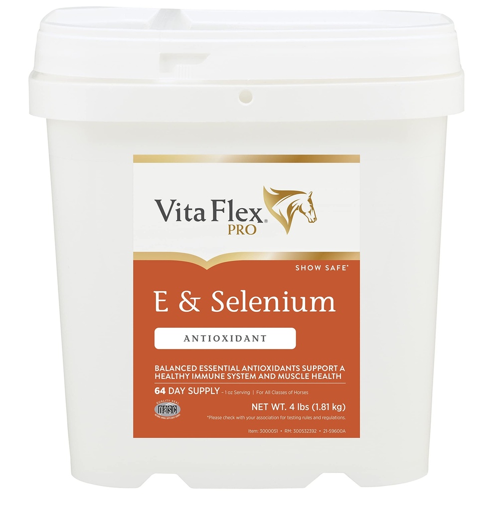 Vita Flex Pro E & Selenium Supplement, Vitamine E en Selenium Poeder voor paarden, Balanced Antioxidants, Equine Vitamine E Supplement, Horse Vitaminen en Mineralen, 4 lb, 64-Day Supply