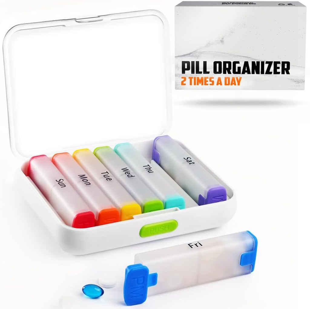 Bexeen Weekly pil Organizer 2 keer per dag - Pill Box 7 Day Am Pm - Travel Medicine Organizer Tweemaal daags Vitamine houder Portable Supplement Case Week Morgen Nacht Med Dispenser Afneembare Container