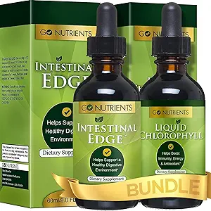 Go Nutrients Intestinal Edge + Liquid Drops Supplement Chlorofyl - Effective Detox, Cleanse & Energy Combo 