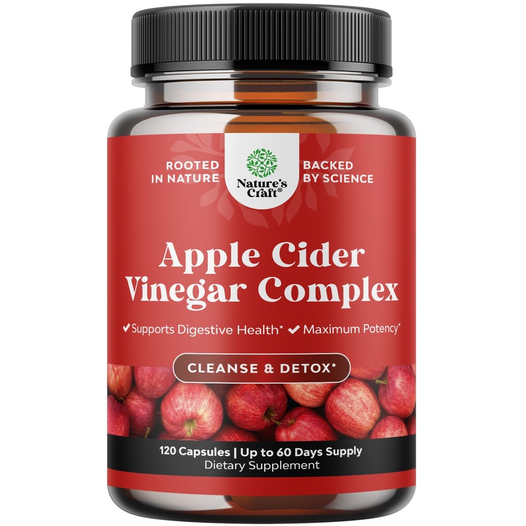 Nettoyer les capsules de vinaigre de cidre de pomme - Nettoyez le vinaigre de cidre et les pilules de désintoxication pour la santé gustative et digestive avec Slimming Cayenne - Capsules de vinaigre de cidre de pomme pour le nettoyage gustatif et la désintoxication corporelle complète (60 portions)