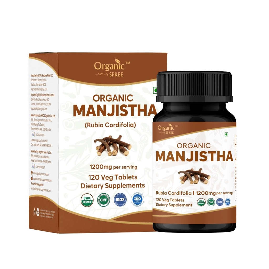 ORGANIC SPREE Manjistha Tablets - USDA Organic Manjistha Supplement, Supports Skin Health & Overall Wellness*, 120 Tablets