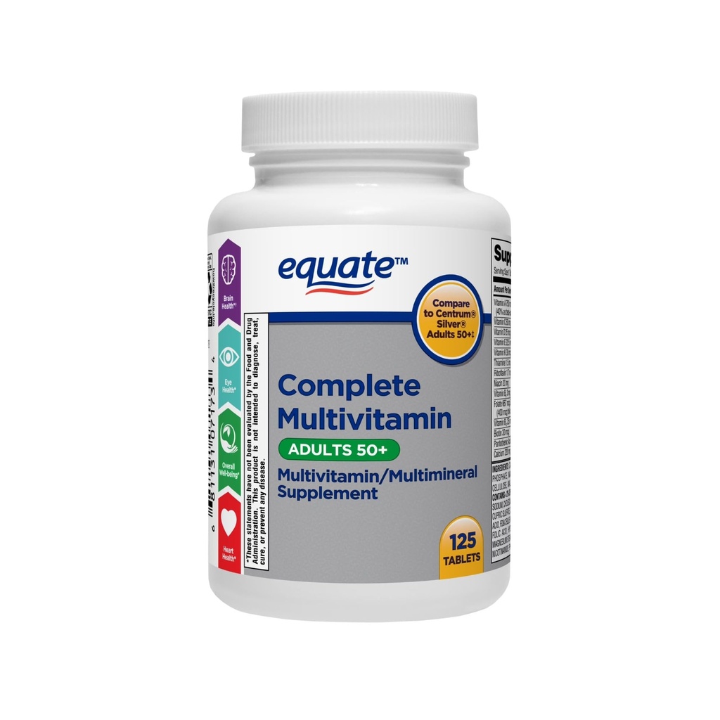 Complete Multivitamin 50+ – 125 Tablets, Daily Multivitamin for Men and Women Over 50, Senior Vitamins with Lutein and Lycopene, Iron-Free, Gluten-Free Formula (Pack of 1)