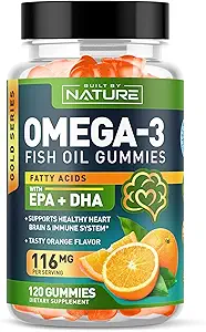 Omega 3 Visolie Gummies met EPA & DHA van Wild Fish - Triple Strength Omega 3 Visolie Gummy, ondersteunt gezond hart, hersenen & immuunsysteem, Burpless & Natural - 60 Gummies, 30 dagen levering