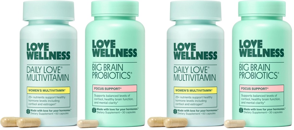 Love Wellness Daily Love Multivitamin & Big Brain Probiotics | Mind and Body Duo | Womens Vitamin and Probitoic (Pack of 2)
