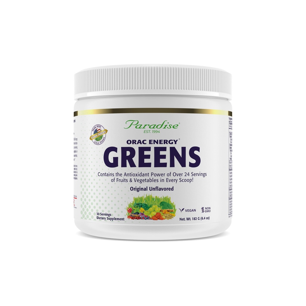 Paradise, ORAC Energy Greens Powder Extract, Super Antioxidants, Probiotica voor Gut Health & Digestie, Vitamine C voor Immuniteit, met Spirulina & Chlorella, Non-GMO, Glutenvrij, 30 porties