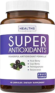 Super antioxidanten Supplement voor vrouwen en mannen - Hoge potentie Kruiden en fruit Blend met Acai, Goji, Granaatappel, Vlierbes & Resveratrol voor huidverzorging en immuunondersteuning - Vegan & Non-GMO - 120 capsules
