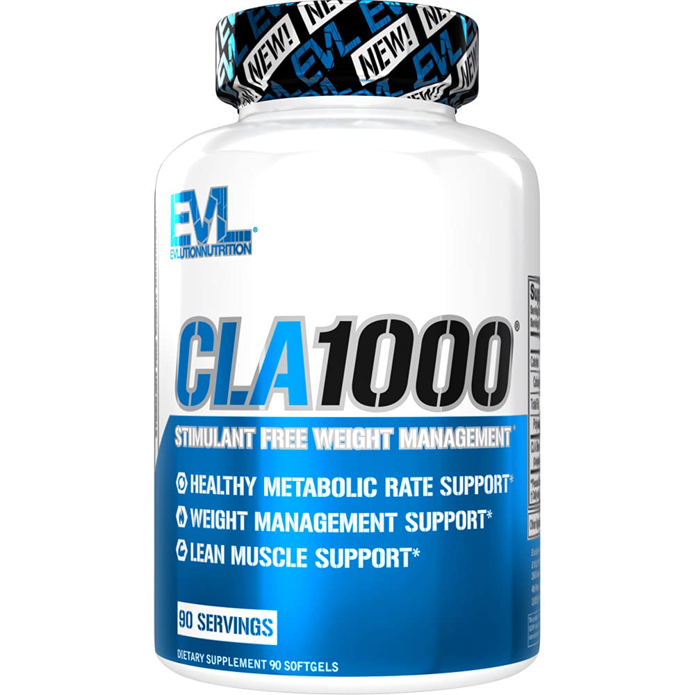Evluution Acide linoléique conjugué CLA supplément Nutrition Lean Muscle Mass Builder & Fat Burner pour les hommes et les femmes - Stimulant-Free Safflower base CLA 1000mg mélange par portion (90 portions)