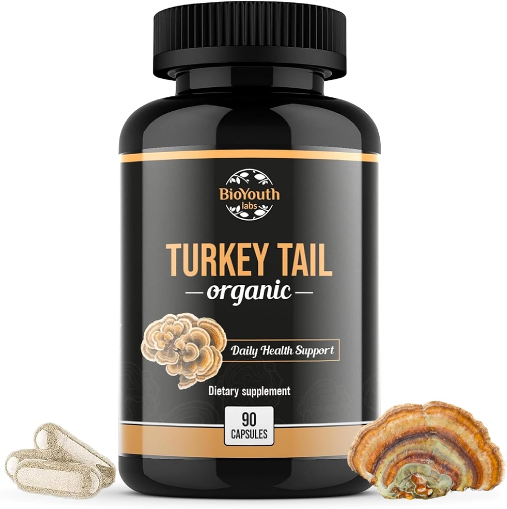 Biologische Turkije staart Paddestoelen Capsules Fruitlichaam Extracten GG & Allergenen-Free, Coriolus Versicolor Dagelijkse Kruiden, 90 Capsules
