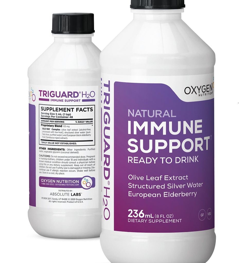 Triguard Plus Collective Silver Water, Sambucus Elderberry Extract & Olive Leaf Extract, 3-in-1 Liquid Immune Support Klaar om te drinken 