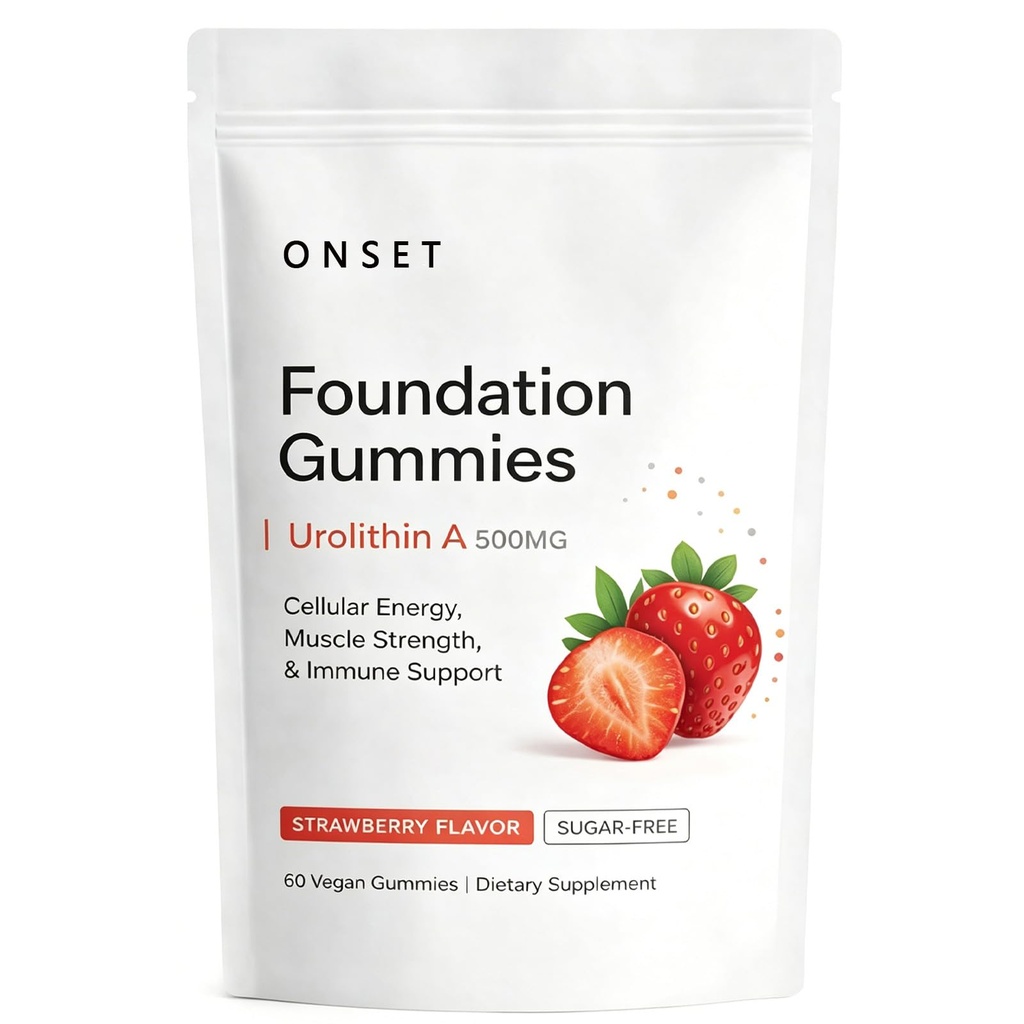ONSET Foundation Gummies - Urolithin A Gummies - Mitochondrial Health Support Supplement for Energy, Endurance & Recovery - Supports Cellular Renewal, Muscle Strength - 60 Gummies