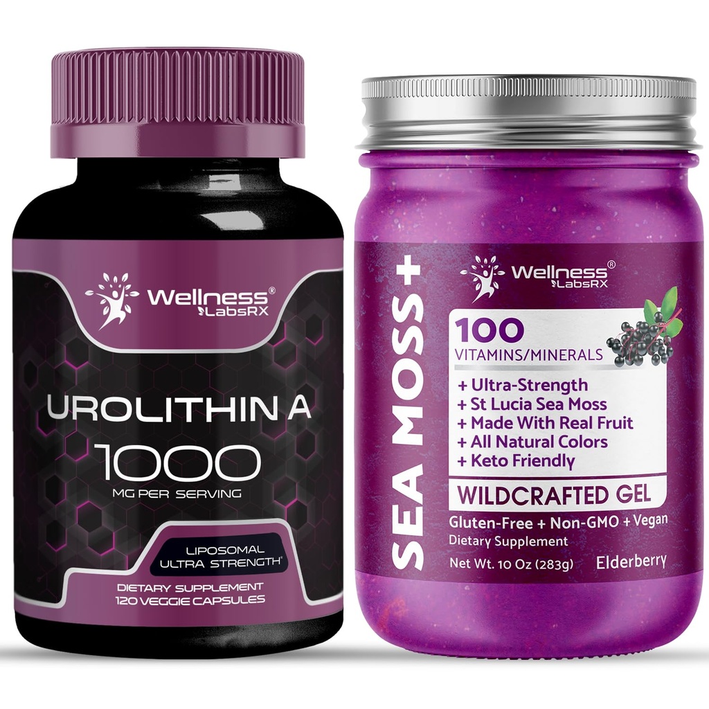 WELLNESS LABSRX Liposomal Urolithin A Capsules - Sea Moss Elderberry Gel | Bundle