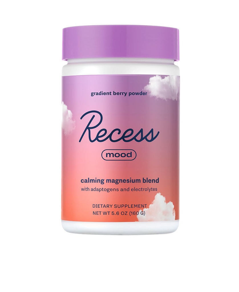 Recess Mood Powder, Calming Magnesium L-Threonate Blend met Passie Bloem, L-Theanine, Elektrolyten, Magnesium Kalm Ondersteuning Poeder Supplement - Gradient Berry 28 Serving Tub