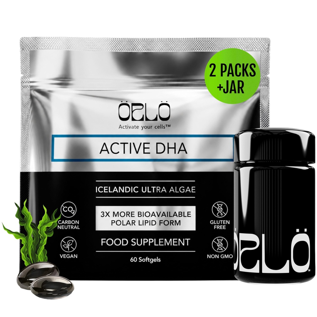 Orlo DHA Supplement 1000mg - 3X Absorption Natural Icelandic Nordic Omega 3 DHA & EPA for Brain & Eye Support – Vegan Fish Oil Alternative, No Fishy Aftertaste, 120 Easy-to-Swallow Mini Softgels & Jar