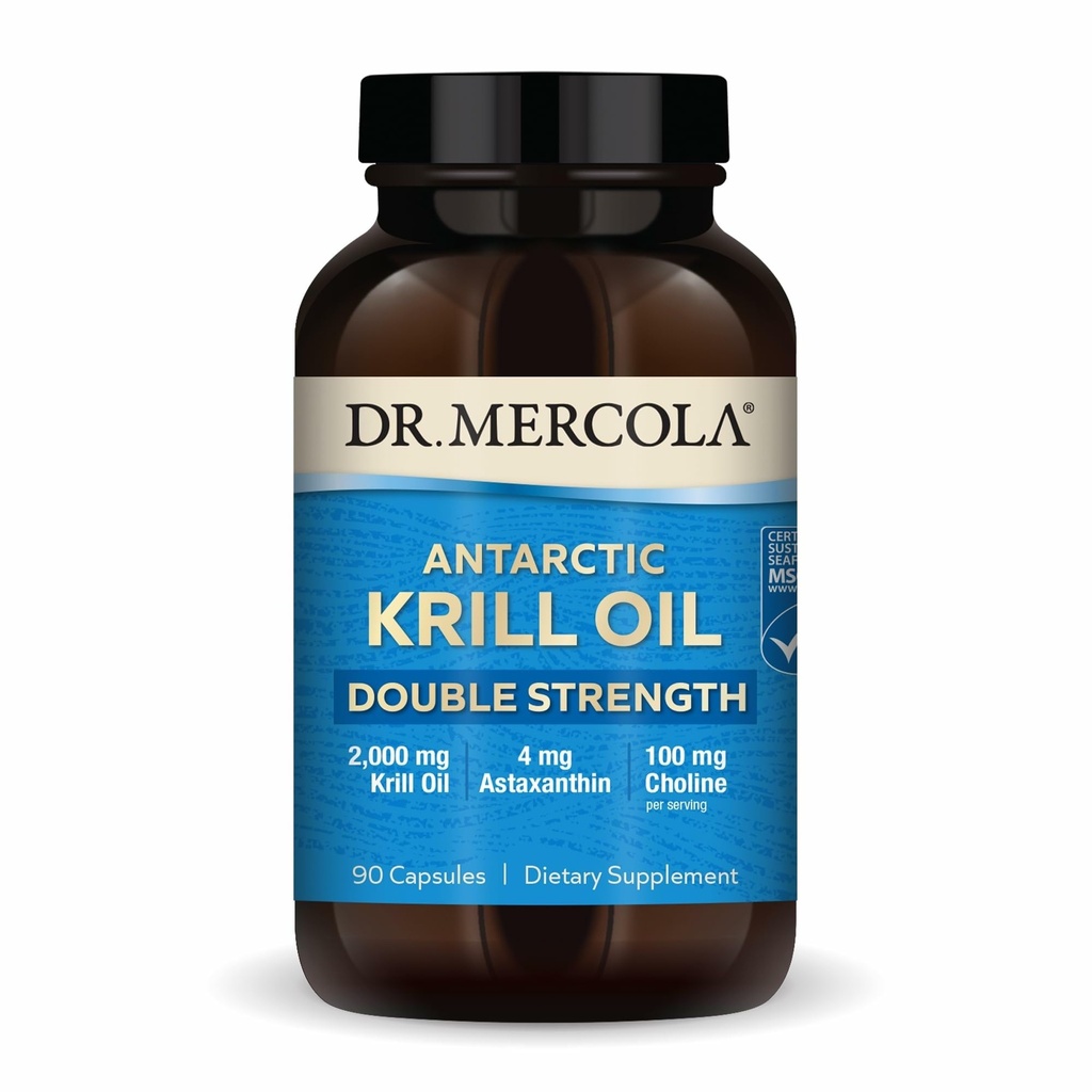 Dr. Mercola Antarctica Krill Oil Double Strength - 2000 mg - Omega-3 Supplement met EPA & DHA - Ondersteunt hersenen, hart, gewrichts- en immuungezondheid - GGO-vrij en glutenvrij - 90 capsules (30 porties)