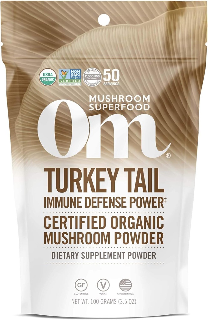 Om Mushroom Superfood Turkey Tail Biologische Paddestoelpoeder, 3,5 Ounce, 50 Servings, Immune Support, Polysacchriden, Beta-Glucans, Gut Health & Holistic Defense Mushroom Supplement