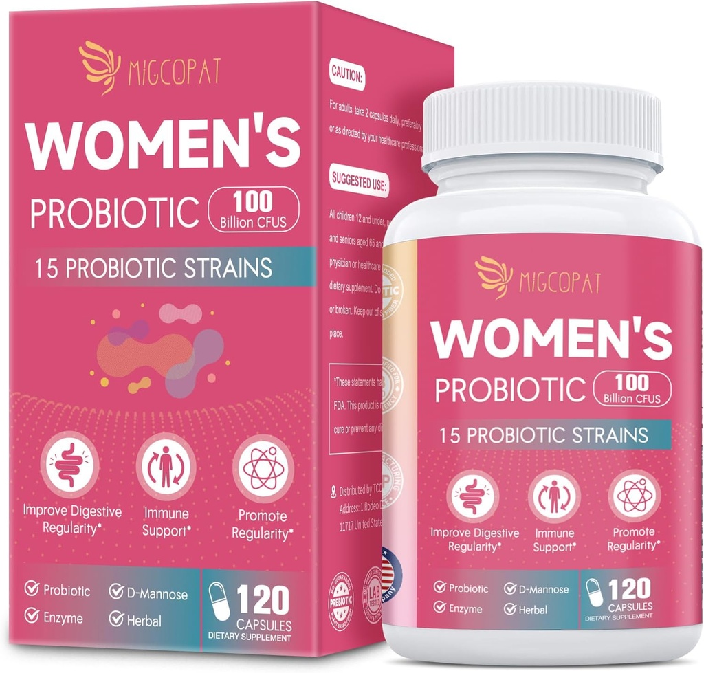 Probiotica voor vrouwen, 100 miljard CFU Womens Probiotica met Prebiotica, Digestieve Enzymen, D-Mannose & Cranberry Extract voor Immune Support, Vaginale & Urinaire Gezondheid, Digestief Balance - 120 Capsules