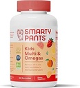 SmartyBants Kids Multivitamine Gummies: Omega 3 Visolie (EPA/DHA), Vitamine D3, C, Vitamine B12, B6, A, K & Zink voor Immune Ondersteuning, Biotine, Glutenvrij, Drie Fruitsmaken, 90 Tellen (22 Dagen Levering)