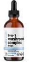 8-in-1 Mushroom Supplement Drops – Nootropics Brain Support Supplement Liquid Mushroom Complex with Lions Mane, Turkey Tail, Reishi & Shiitake Mushrooms Extract for Energy & Immune Support 2 Oz