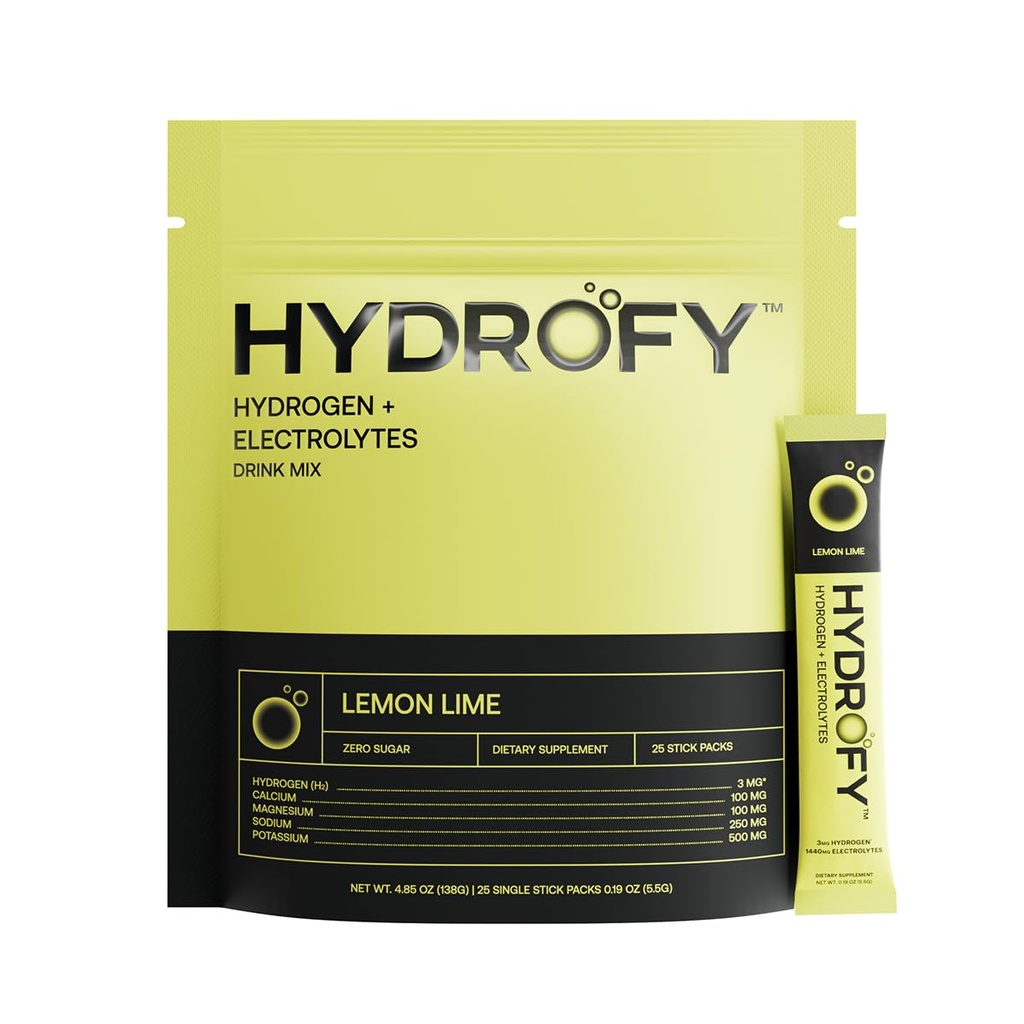 Hydrofy Water Water + Elektrolyten Drinkmix H2 Hydration Packets met Moleculaire Waterstof, Natrium, Kalium, Magnesium, Calcium, en Mineralen Geen Suiker 
