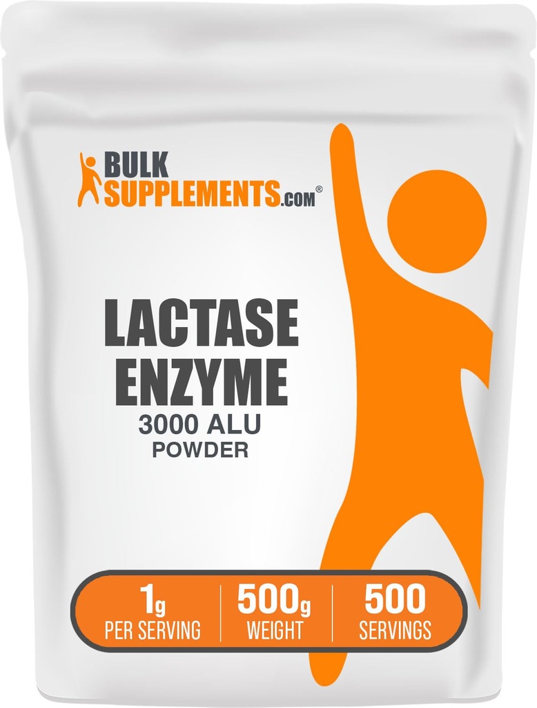 BulkSupplements.com Lactase Enzyme (3000 ALU) Poudre - Lactase Enzyme Supplément, Soutien digestif - Sans gluten, 1g par portion, 500g (1,1 lb) (paquet de 1)