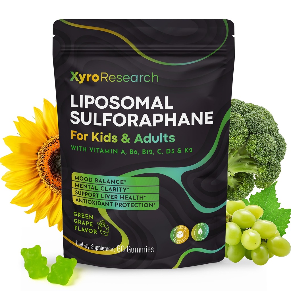 Liposomal Sulforaphane Gummies - 150mg Broccoli Sprout Extract with Vitamins Supplement for Kids Adults - Antioxidant Cellular Health & Liver Detox Support - Non-GMO Vegan Sugar-Free