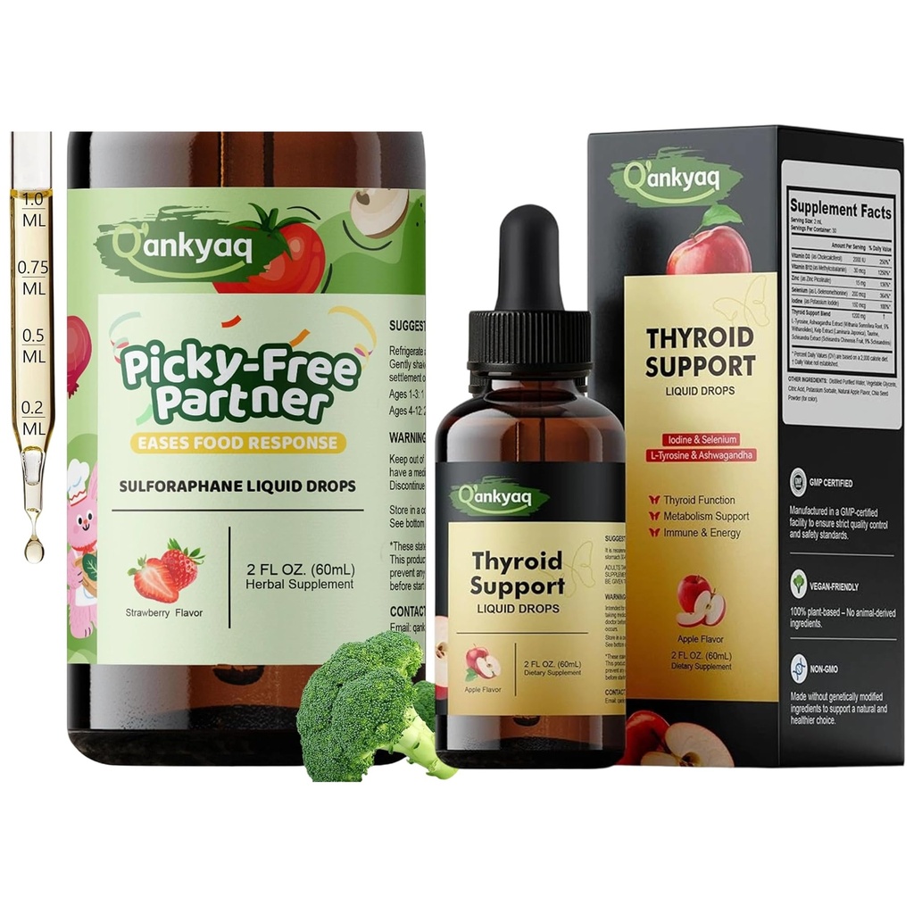 Q'ankyaq Sulforaphane Supplement for Kids, & Thyroid Support Liquid Drops, Appetite Booster, Vegetable Nutrition Gap, Thyroid Support for Women