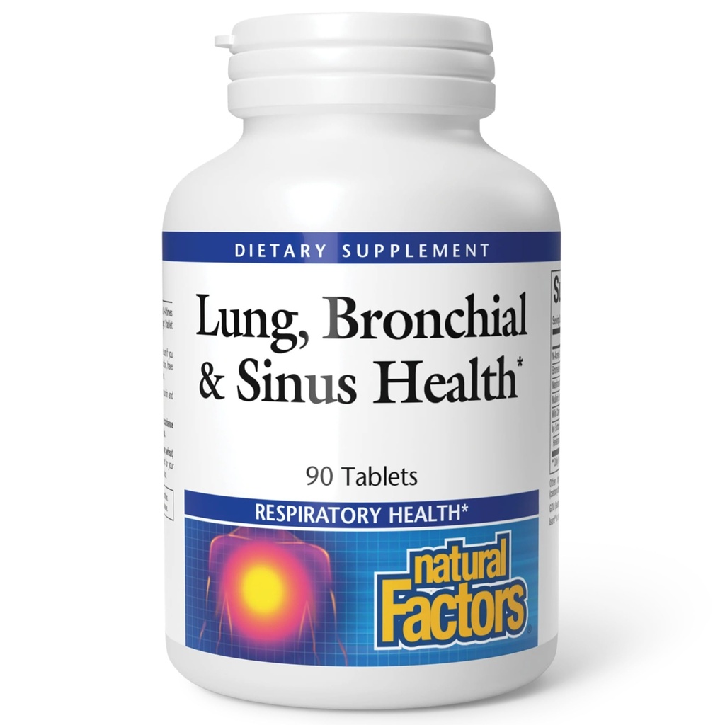 Natuurlijke factoren Long, Bronchial & Sinus Health - Respiratory Health Supplement - Ondersteunt Long & Sinus Health - Ondersteunt gezonde longweefsel & slijm consistentie - 90 tabletten (90 porties)