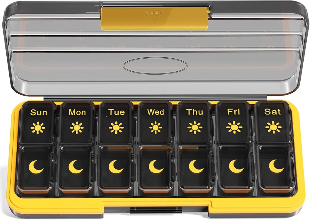 Zoksi Am Pm Pill Organizer 7 Dag, Weekly Pill Box 2 Times a Day, Medicine Pill Organizer met apart compartiment, Travel Pill Case Dispenser Portable voor vitaminen, visolie, geneesmiddelen(zwart)