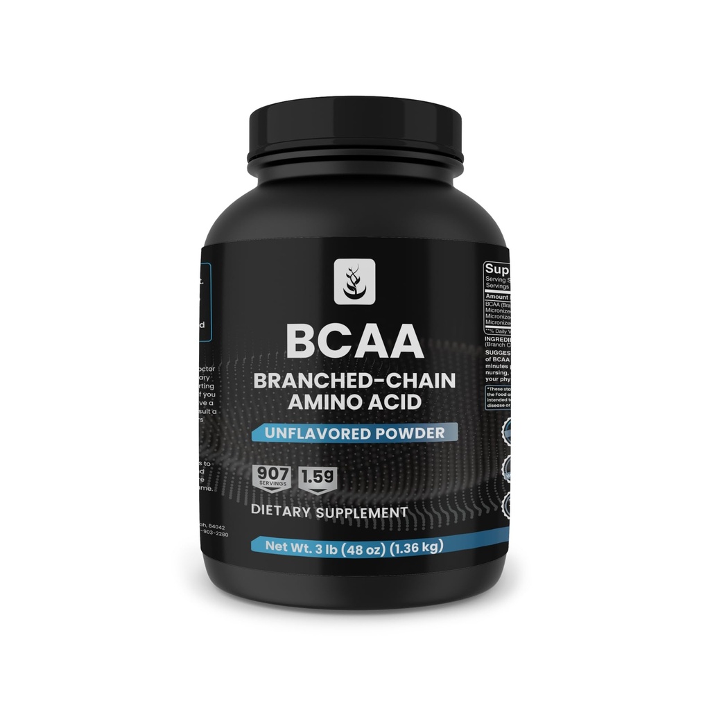 PURE ORIGINEEL INGREDIËNTEN 2:1 BCAA poeder, 3 lbs, vertakte Aminozuren, ongearomatiseerd, 907 porties, altijd zuiver, geen additieven of fillers