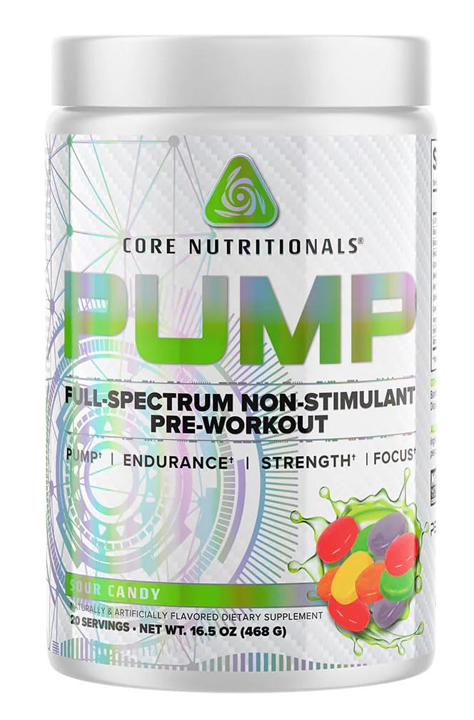 Prélèvement nutritionnel de base Pré-entraînement sans stimulant plein spectre, avec nitrate N03T, pic02, alpha GPC, pour la pompe maximale, la force et la performance 20 portions (Sour Candy)
