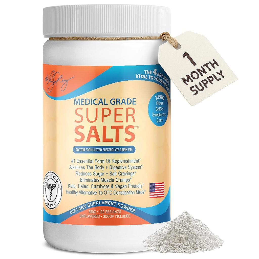 Dr. Liz Cruz Super Sels - Electrolytes, Poudre Hydratante avec Sodium, Magnésium, Calcium, Potassium, Curbes Cravates, Pas de sucre ou d'arôme artificiel