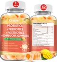 Probiotic Kombucha Gummies Sugar Free Prebiotic Postbiotic Probiotics Gummy for Women and Men Bloating Gut Health Immune and Digestive Support - 60 Gummies - 30 Servings