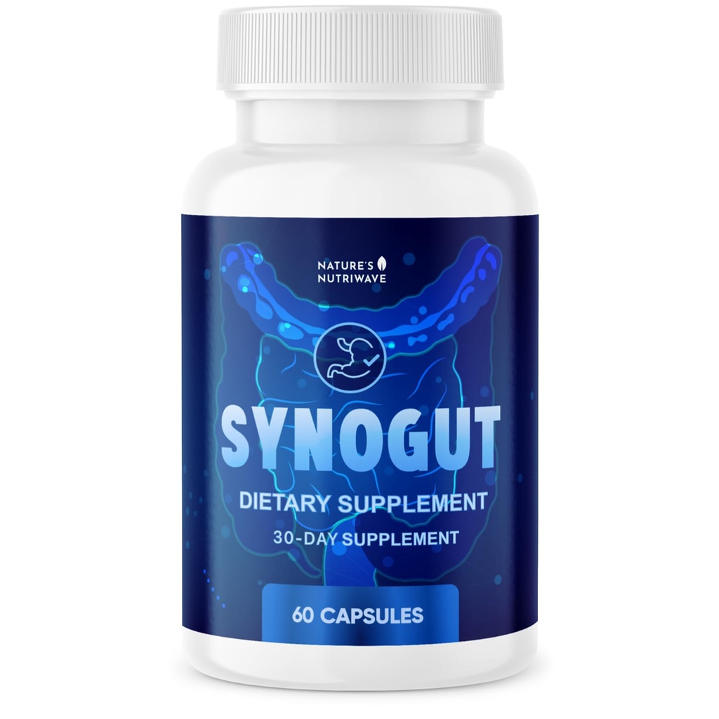 Synogut – Daily Fiber & Botanical Supplement with Psyllium, Flaxseed, Aloe Vera & L. Acidophilus – Made in USA, GMP-Certified, Non-GMO Formula – 60 Capsules, 30 Servings, 1 Month Supply