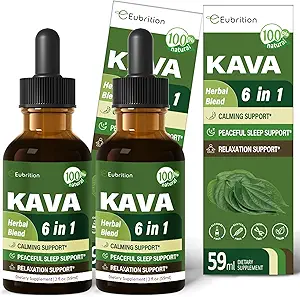 Les gouttes de racine de kava pour le calmant et la détente, les suppléments naturels de calme et de sommeil pour les adultes avec Valérien, Extrait de camomille, Liquide haute biodisponibilité avec basilic favorise la relaxation. 4 oz