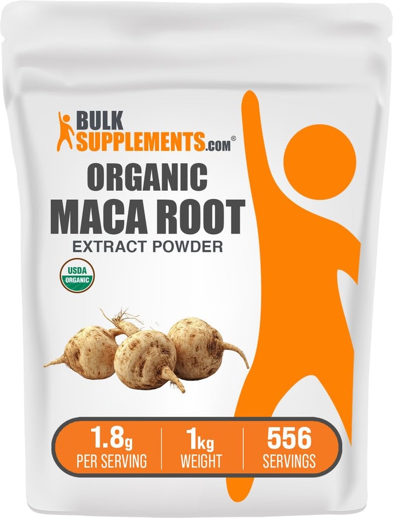 BulkSupplements.com Organic Maca Root Extract Powder - Organic Maca Powder, Nutritional Supplement - Vegan & Gluten Free, 1.8g of per Serving, 1kg (2.2 lbs) (Pack of 1)