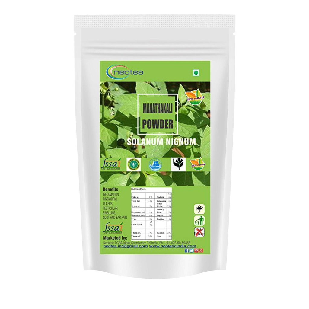 neotea Manathakkali Leaf Powder | Solanum Nigrum | Black Nightshade 300 GM (10.58 OZ) | 100% Pure, Natural Herbal Supplement for Health & Wellness