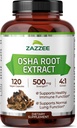 Zazzee OSHA Root 4:1 Extract, 500 mg Sterkte, 120 Vegan Capsules, 4 maand supply, geconcentreerd en gestandaardiseerd 4X Extract, 100% vegetarisch, Ligusticum porteri, All-Natural en Non-GMO