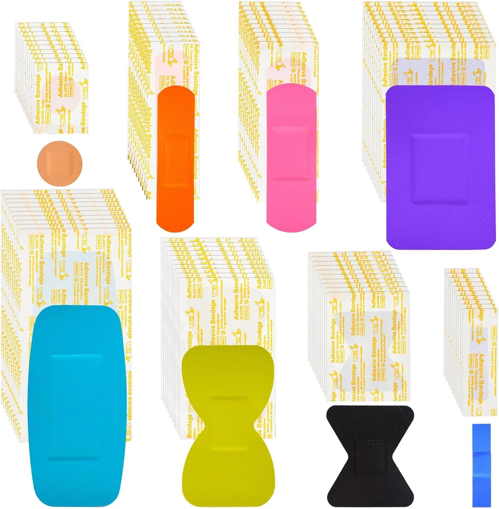 Lounsweer 720 stuks Variety Bandages Pack Diverse maten Vingertip Bandages Waterdichte Bandages Ademende lijm Bandages Bulk voor EHBO Wound Care Scrapes Blister (Vivid Color)
