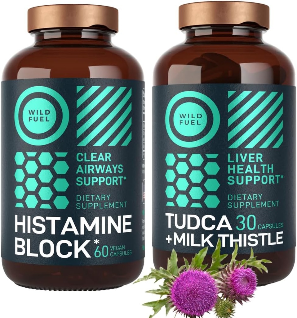 WILD BRANDSTOF Histamine Bloksupplementen en TUDCA met Milk Thistle Cleanse en Detox Bundle